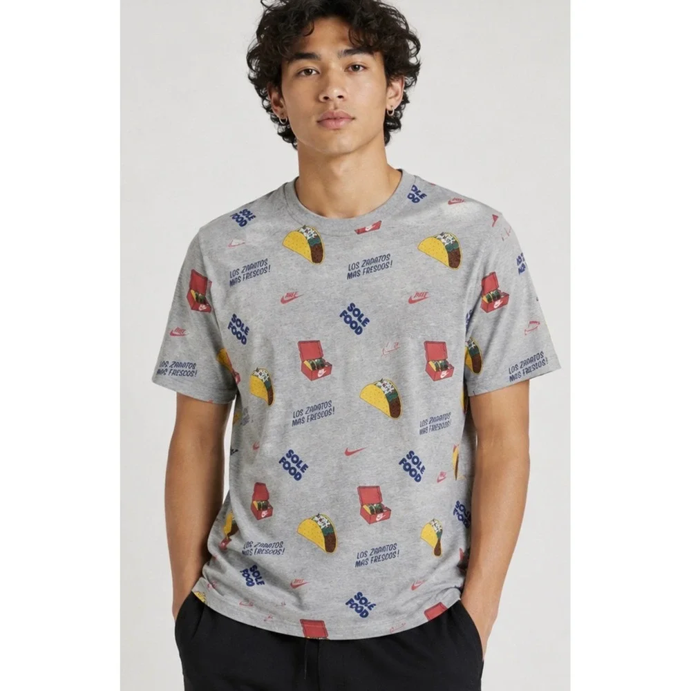 Nike Mens Sole Food Taco Sneaker Box All Over Print Grey T-Shirt CW0472-063 L